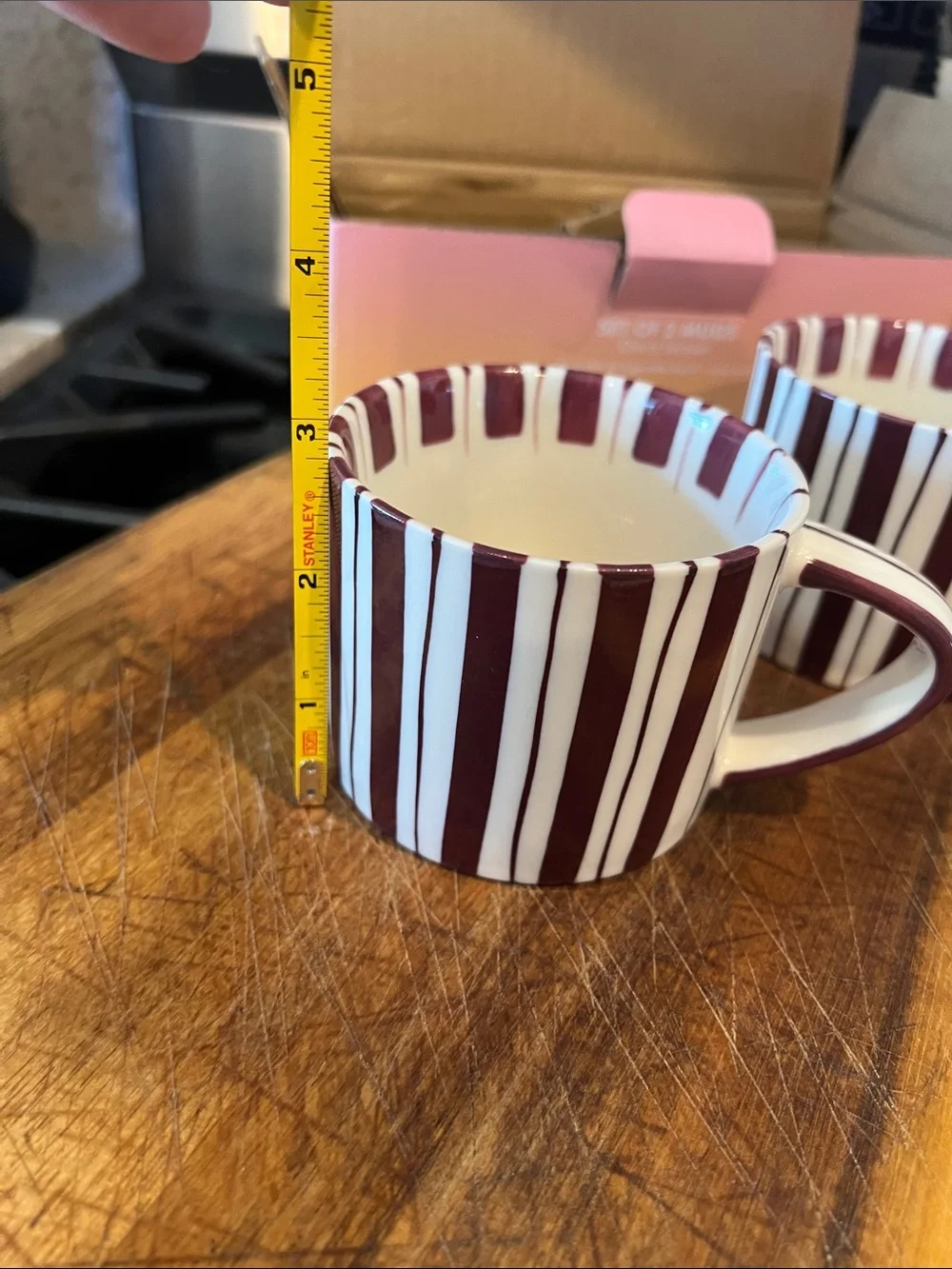NIB Noon & Moon Cherry Lacquer Ceramic Mug Set (2) & Matching Pie Server